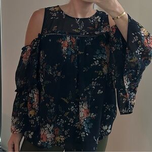 Lucky Brand MED Floral Navy Women's Top